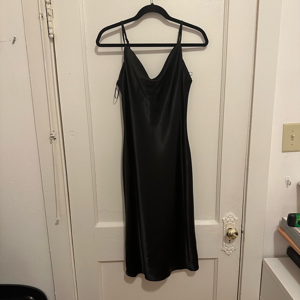 Cowl neck midi black dress